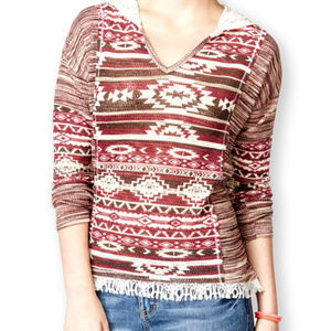 Almost Famous Mixed Media Hacci Hoodie Blue XS